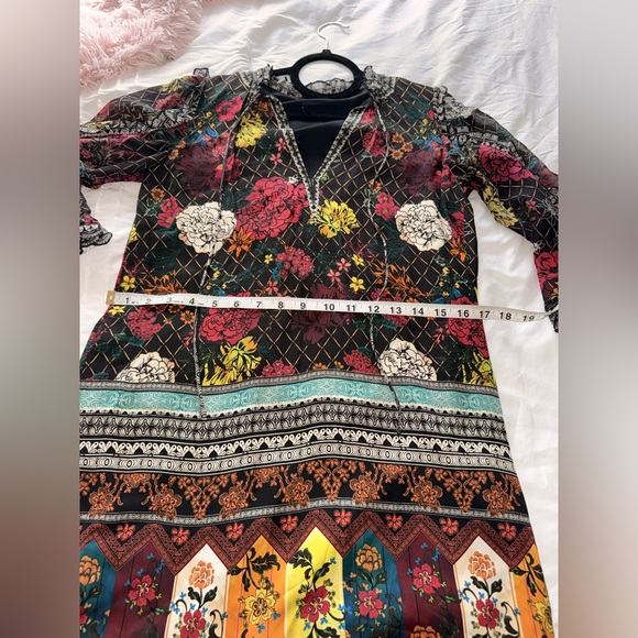 Alice + Olivia Julius Mona Ruffle Sleeve Mini Dress XS Boho Floral Shift - Picture 8 of 13